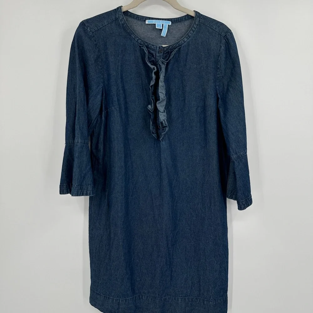 draper james denim dress & Stripes Collection 30 3/4 Center front snap closure and self belt V Women's DRAPER JAMES RSVP Jean